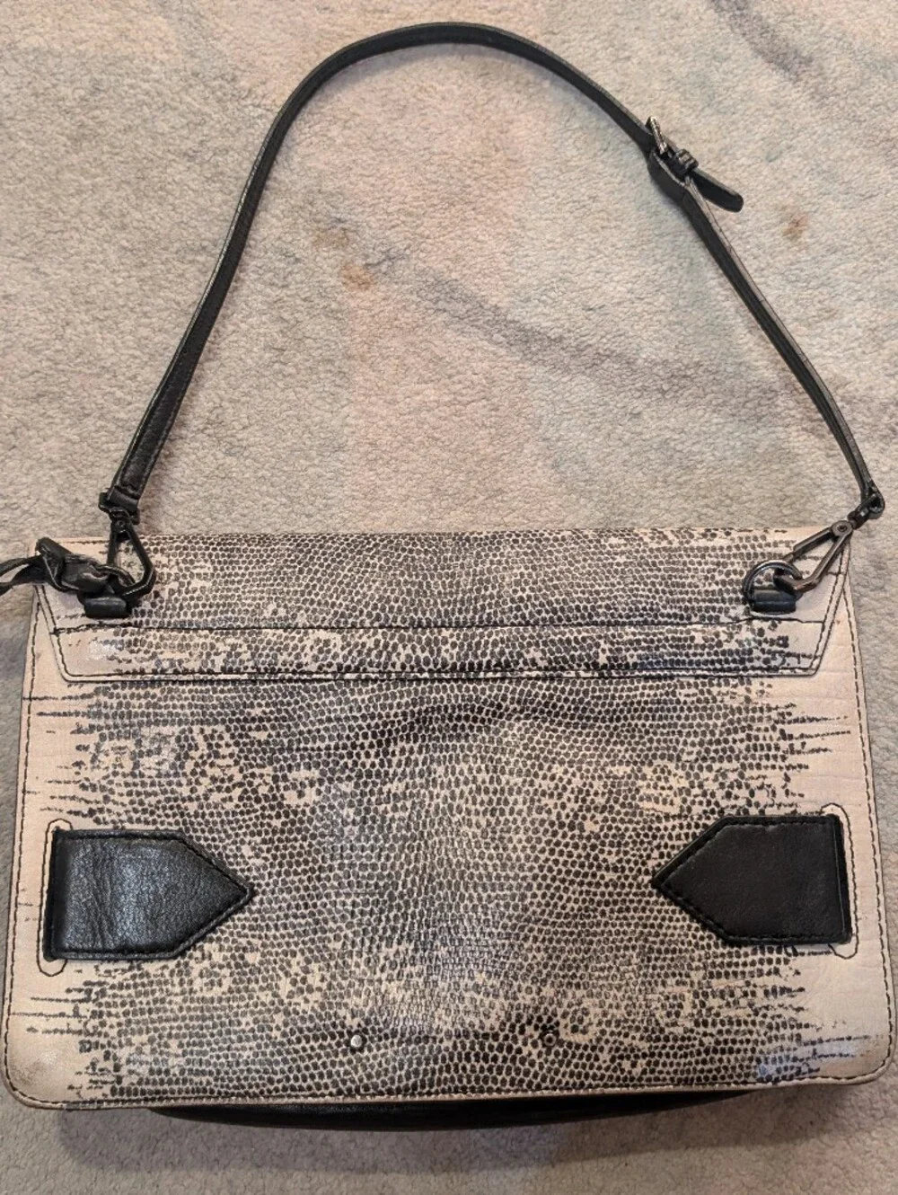 Derek Lam 10 Crosby Black Snakeskin Print Leather Folio Shoulder Bag